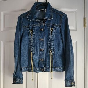 Faded Glory L Jacket Lace Up Button Front Long Sleeve Medium Wash Denim EUC